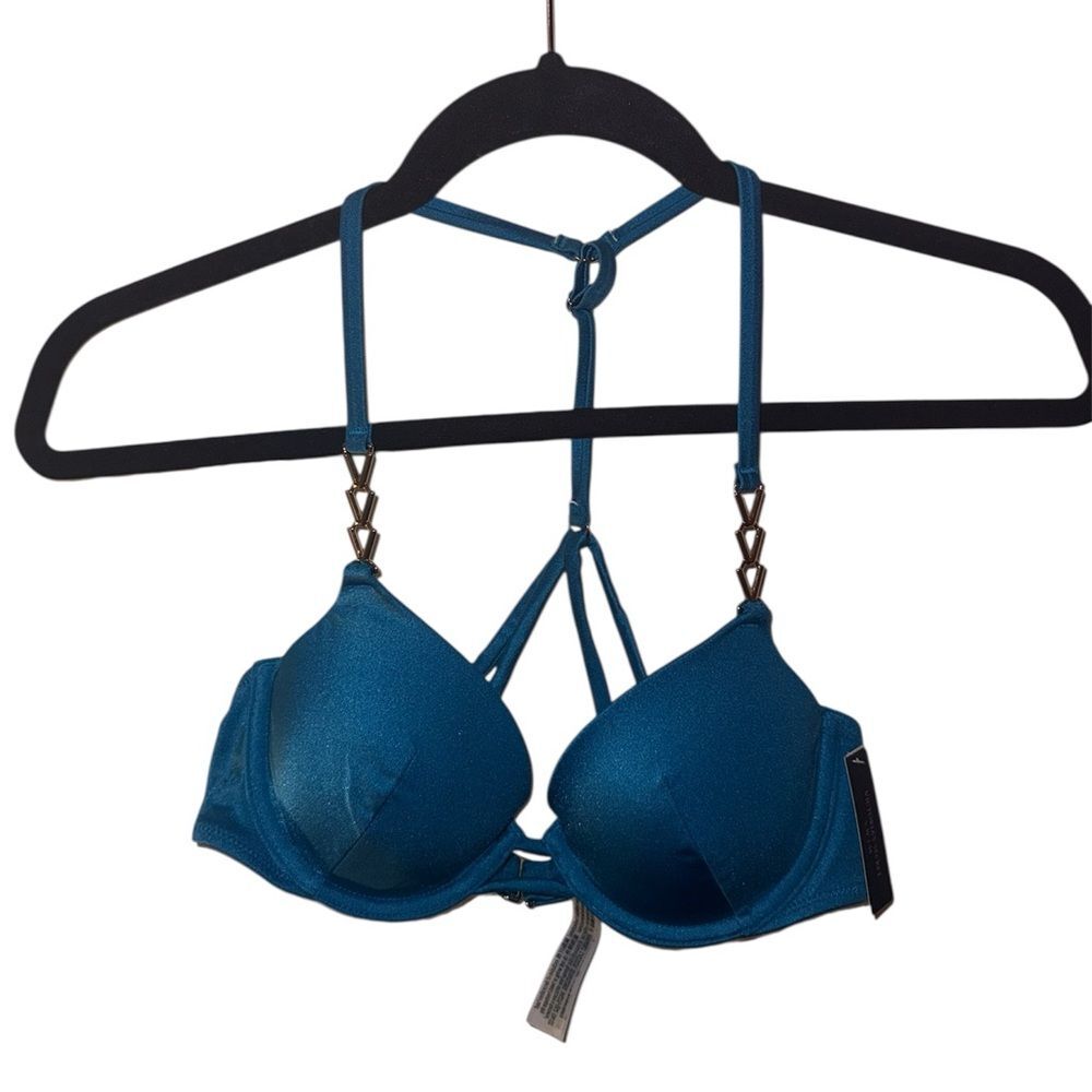 NWT Victoria's Secret Blue Chain-Link Icon Push-Up Bikini Top 34B